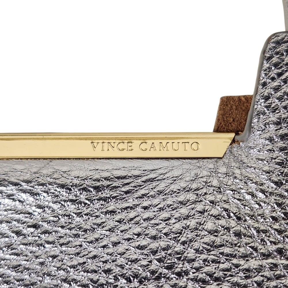 Vince Camuto Silver Leather Tote Bag Womens Metallic Shoulder Handbag - Picture 14 of 15